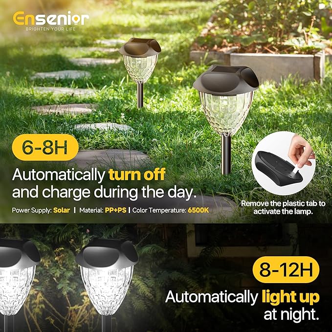Ensenior 16-Pack Solar Lights Outdoor, Auto ON/Off 6500K LED Solar Garden Lights for Pathway, Yard, Patio, Walkway, Planter, Waterproof, Energy-Efficient Landscape Lighting