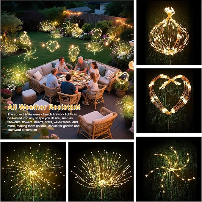 Solar Garden Firework Lights Outdoor Waterproof, 6 Pack Solar Lighting with 8 Lighting Modes, 120 LED Sparklers | Lumora