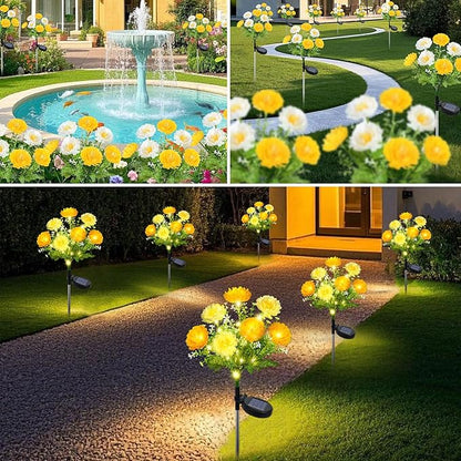 2 Pack Solar Flower Lights Outdoor - 14 Blooming Waterproof Snow Lotus Garden Lights for Patio, Yard, Pathway, and Landscape Decoration - Auto On/Off, IP65
