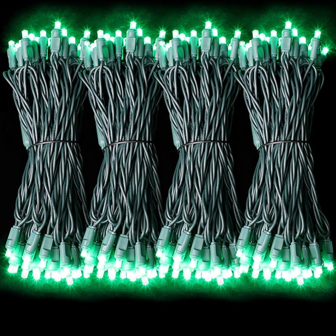 LAMPHOME St. Patrick's Day Lights Outdoor Waterproof, 200LED (4pk of 50L) Green String Lights Plug in, Christmas Lights for St. Patrick's Day Party Carnival Supplies, Outdoor Yard Garden Decor