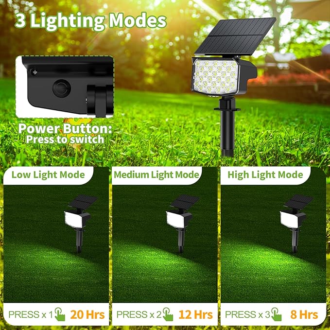 8 Pack Solar Spot Lights Outdoor, Waterproof IP65 Adjustable, 3 Lighting Modes Solar Powered Landscape Spotlights | Lumora
