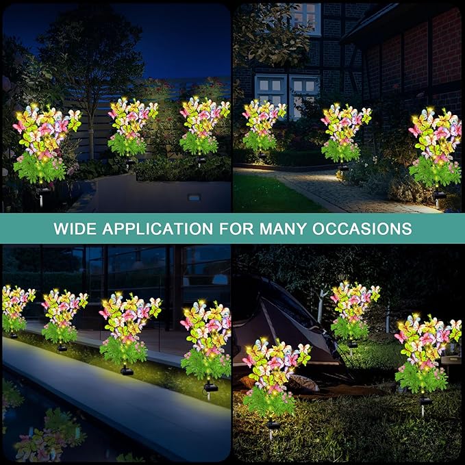 Butterfly Solar Garden Lights Outdoor, 2 Pack Solar Flower Garden Decor, Waterproof Decorative Lights for Outside | Lumora