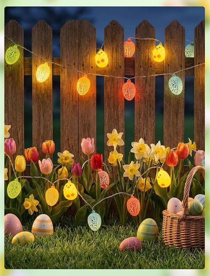8.5Ft Easter Cracked Egg and Chick String Lights, 10 Festive LED Spring Easter Decorations Cute Yellow Chick Egg Fairy Lights Plug in for Indoor/Outdoor Parties Holiday Home Garden Patio Garland Decor