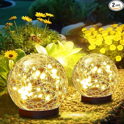 Solar Globes Outdoor Waterproof, 4.88''Cracked Glass Solar Lights Outdoor Bright Up to 14H,IP65 Waterproof Globe Light for Walkway,Patio,Landscape,Path,Garden Warm White (2)