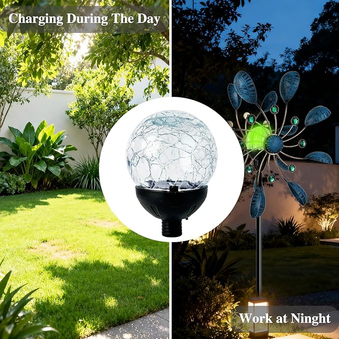 NUENUN Solar Globe Lights Cracked Glass Ball,Garden Decor Outdoor Waterproof,Globe Lighting for Tequila Sculpture Metal Agave Plant Home Decor Balcony Backyard