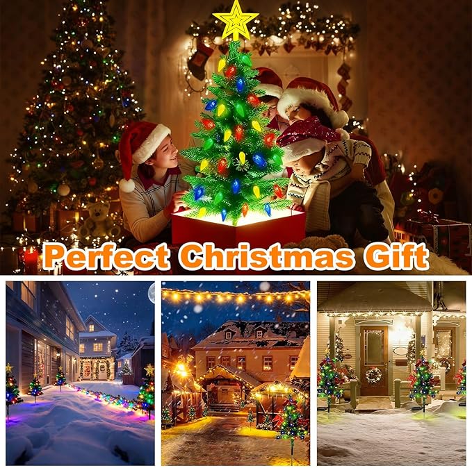 2 Pack Solar Christmas Decorations Tree Lights, Upgraded Outdoor Solar Stake Decorative Lights Xmas Tree W/100 LED-RGB Lights, 8 Lighting Modes & IP65 Waterproof, for Garden Pathway Lawn Patio