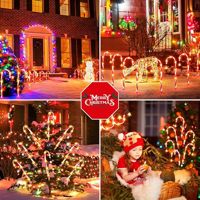 12 Pack Christmas Decorations Outdoor Solar Candy Cane Lights, Solar Christmas Pathway Lights with USB Charge, 10 | Lumora