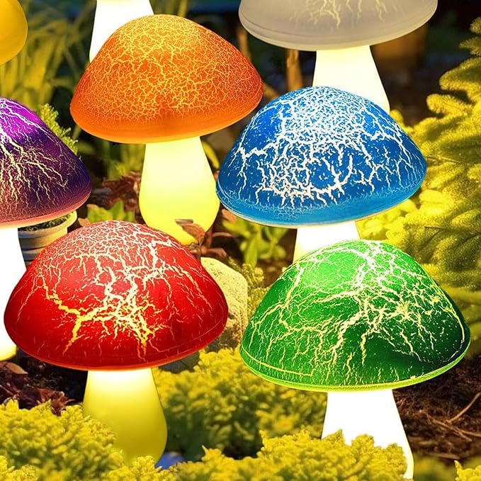 Solar Garden Decor Lights, Cracked Mushrooms for Garden Decor, 8 Colors Memory Function Simple Installation Waterproof Solar Pathway Light for Yard Decor Housewarming Gifts Multicolor