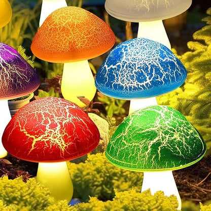 Solar Garden Decor Lights, Cracked Mushrooms for Garden Decor, 8 Colors Memory Function Simple Installation Waterproof Solar Pathway Light for Yard Decor Housewarming Gifts Multicolor