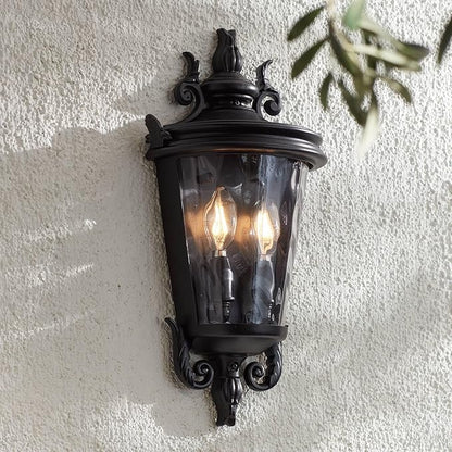 John Timberland Casa Marseille European Outdoor Wall Light Fixture Textured Black Scroll 17" Clear Hammered Glass for Exterior House Porch Patio Outside Deck Garage Yard Front Door Garden Home