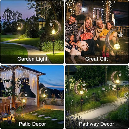 Solar Lights Outdoor Garden,Moon Fairy Solar Light, Decorations Crackle Glass Globe with Angel Pathway Stake Light, Waterproof Lights for Pathway Lawn Patio, Black
