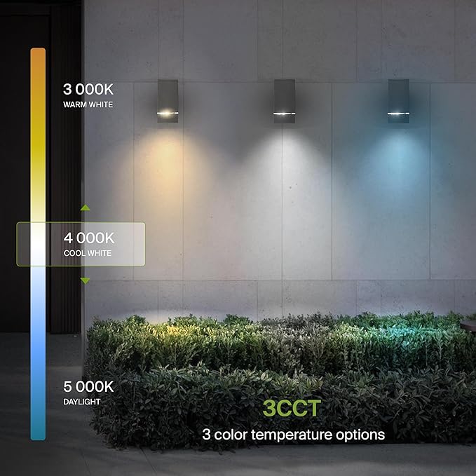 ASD 1 Light Square LED Indoor & Outdoor Wall Light Fixture | 9W 580LM 3000K-5000K 100-277V Cylinder Up Down Lights | Dimmable Exterior Wall Sconce | Front Door, Porch, Patio | Ringed Black, ETL 2 Pack