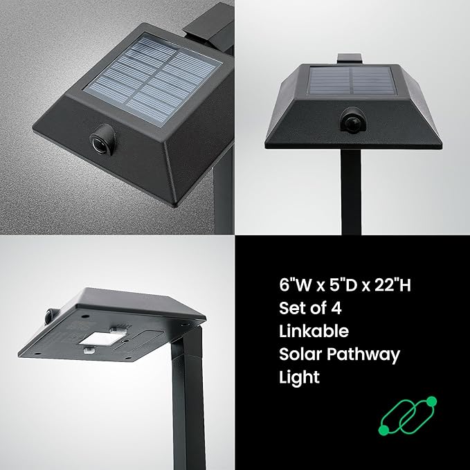 Mesh Linkable Series 4-Pack Solar LED Security Pathway Light w/ LiFePO4 Battery, 300LM, Auto-linking, 110°x16 ft Motion Detection, CCT 3000K/4000K/5000K, 4-Channel Settings, Stainless Steel, Bronze