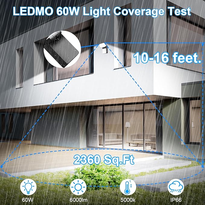 ledmo 60W LED Outdoor Wall Light Switch Control 360° Rotatable Head with 180° Tilt Modern Commercial Security Lights Exterior Rotate Freely Patio Lighting 5000k IP66 for Porch/Yard/Barn，8 Pack
