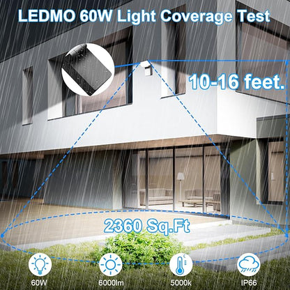 ledmo 60W LED Outdoor Wall Light Switch Control 360° Rotatable Head with 180° Tilt Modern Commercial Security Lights Exterior Rotate Freely Patio Lighting 5000k IP66 for Porch/Yard/Barn，8 Pack
