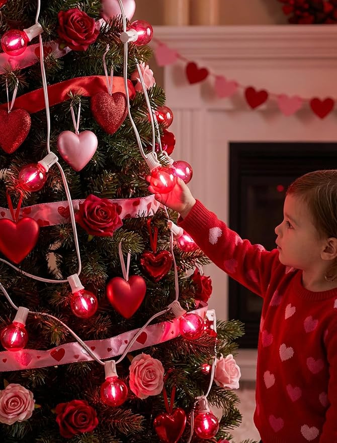 50Ft G40 LED Valentine's Day String Lights Outdoor, Valentines Decorations Lights with 27 Red Shatterproof Globe | Lumora