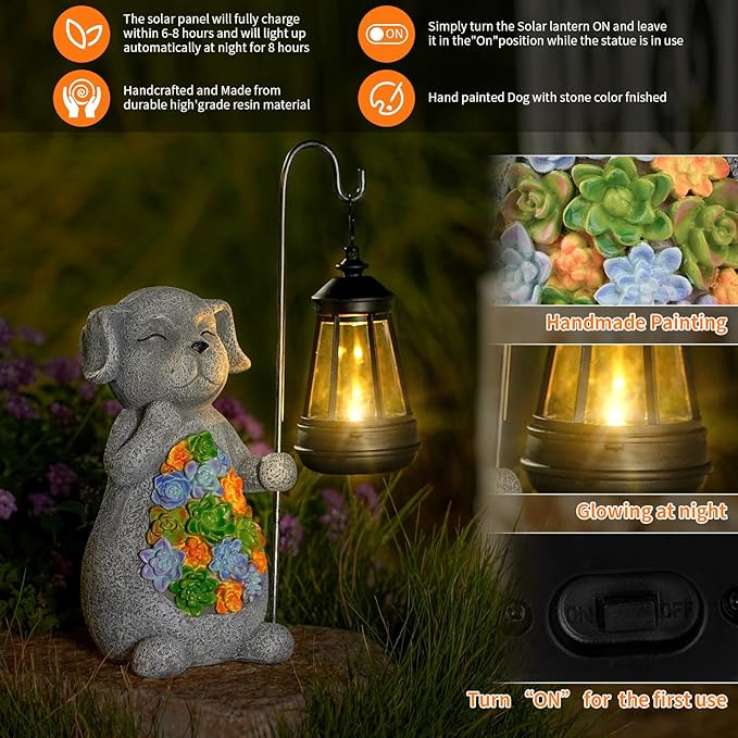 Solar Dog Garden Statue with Lantern – Waterproof Resin Outdoor Decor for Yard, Lawn, Flower Bed, Backyard, Front | Lumora