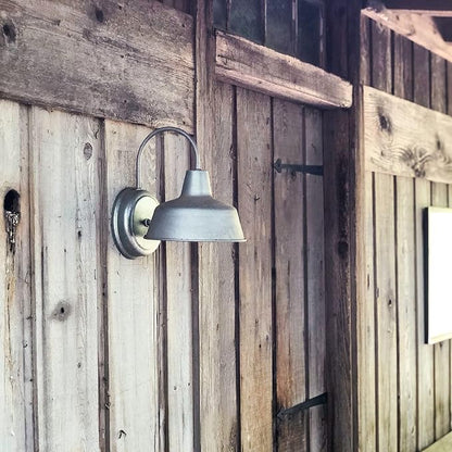 Design House Mason Farmhouse Gooseneck Barn Light, Outdoor Exterior Porch or Patio Wall Light Fixture, Galvanized Gray Paint, 10 Inch Diameter, 1-Pack, 579383
