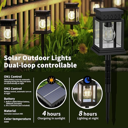 Bright Solar Pathway Lights Outdoor: 8x8cm Large Panel & 2000mAh Battery for Longer Lighting, Dual Power (Solar + Dry Cell), Waterproof Warm White Garden Yard Driveway Lights (8 Pack)