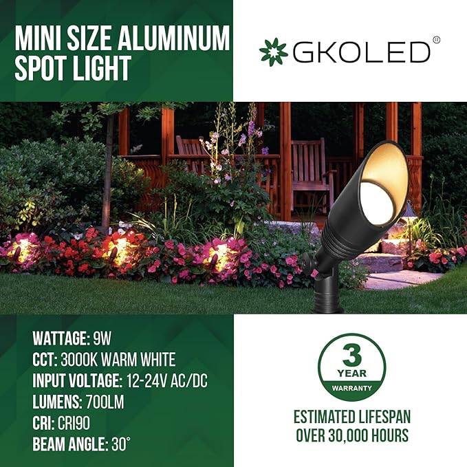GKOLED 6 Pack LED Low Voltage Spotlights, 12V Landscape Lighting, Outdoor Mini Size Spot Light, Waterproof | Lumora