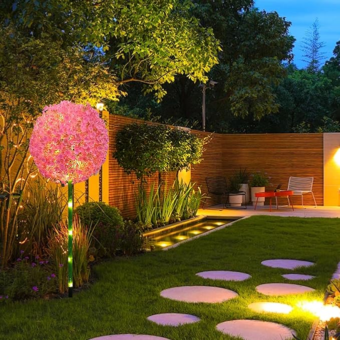Solar Garden Lights, Solar Flower Lights, Solar Ball Light Outdoor Waterproof Garden Flower Spot Light Decorative for Courtyard (Pink)
