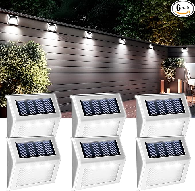 GIGALUMI 6 Pack Solar Step Lights,3 LED Solar Stair Lights Outdoor LED Deck Lighting Stainless Steel Waterproof Led | Lumora