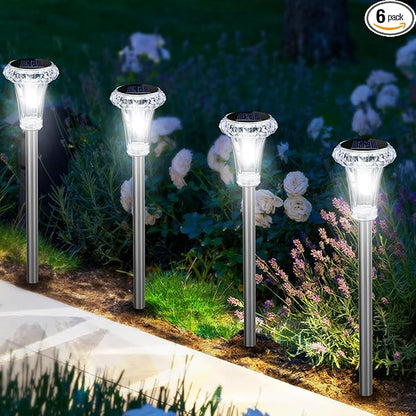 GOODFOEVER Solar Lights Outdoor Waterproof, Stainless Steel LED Solar Garden Lights for Patio, Lawn, Yard and Landscape, Garden Decor Patio Decor (6 Pack)