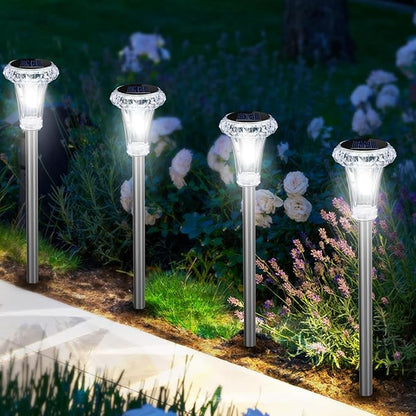 GOODFOEVER Solar Lights Outdoor Waterproof, Stainless Steel LED Solar Garden Lights for Patio, Lawn, Yard and Landscape, Garden Decor Patio Decor (6 Pack)