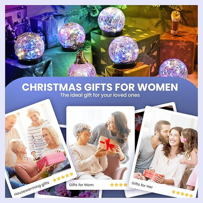 Solar Lights Outdoor for Yard Patio Porch, Garden Decor Birthday Gifts for Mom Women, Solar Globe Lights Waterproof Cracked Glass Ball Outdoor Decorations Balcony Backyard (2 Pack Multicolor)