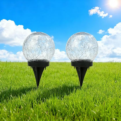 2pack Solar Powered Multi-Color Crackle Glass Globe Lights Outdoor Decorative LED Garden Balls with Colorful Lights for Patio, Lawn, Yard, Pathway.
