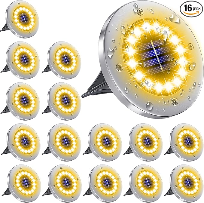 NFESOLAR 16 Pack Solar Outdoor Lights, 16 LEDs Bright Solar Ground Lights Pathway Lights Waterproof for Pathway | Lumora