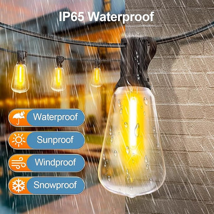 Outdoor String Led Patio Lights - 150Ft 45M Outside Waterproof Light With Remote Dimmable ST38 Shatterproof Bulb Connectable Hanging Outdoor Electric Lighting For Backyard Yard Gazebo Porch Party