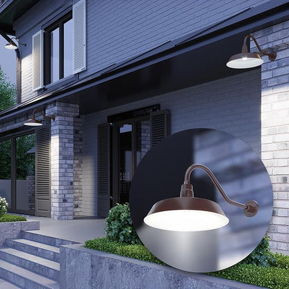 17in. Architectural Bronze Outdoor Gooseneck Barn Light Fixture With 22in. Long Extension Arm - Wall Sconce Farmhouse, Vintage, Antique Style - UL Listed - 9W 900lm A19 LED Bulb (5000K Cool White)