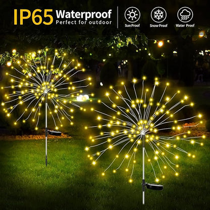 Solar Lights for Garden Decoration,Christmas 600 LED Fairy Lights Solar Powered Starburst Lamp Outdoor Firework Decorative Pathway Lighting 8 Different Modes Waterproof Warm Color 4 Pack