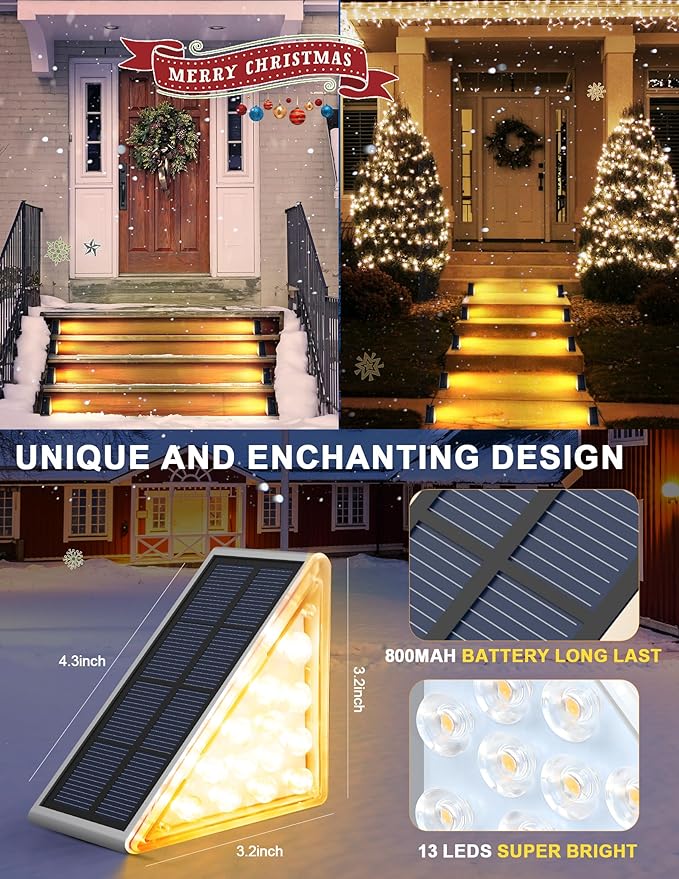 LED Solar Step Lights Waterproof Outdoor Stair Lights, Warm White Solar Deck Lights IP67 Solar Decoration Lights | Lumora