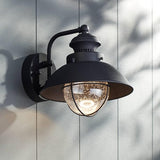 John Timberland Fordham Farmhouse Rustic Industrial Outdoor Wall Light Fixture LED Black Metal 8" Seedy Glass | Lumora