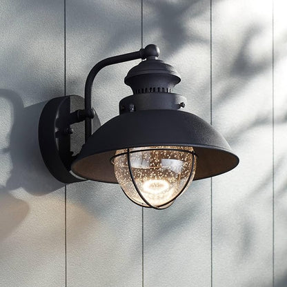 John Timberland Fordham Farmhouse Rustic Industrial Outdoor Wall Light Fixture LED Black Metal 8" Seedy Glass Sconce Exterior House Barn Porch Patio Outside Deck Garage Front Door Garden Home