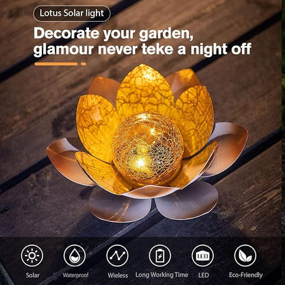 Garden Solar Lights Outdoor(2Pack), Amber Crackle Globe Glass Lotus Decoration, Waterproof Orange Metal LED Flower Lights for Patio,Lawn,Walkway,Tabletop,Ground, Garden Gifts for Women