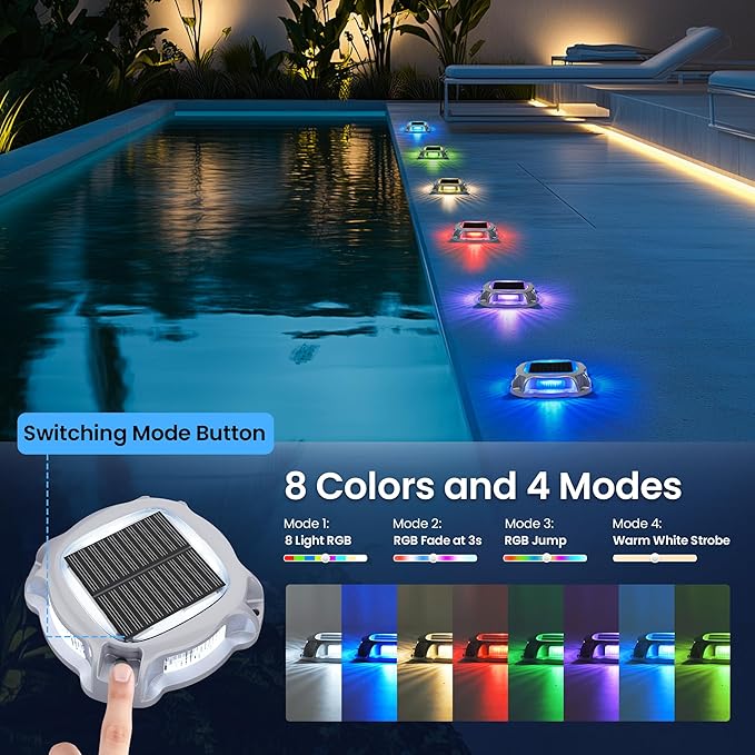 SOLPEX Solar Deck Dock Lights Outdoor 4 Pack,Color Changing Solar Powered Light, Solar Driveway Markers Driveway Lights Solar Powered, Waterproof for Step,Sidewalk,Path,Garden,Yard
