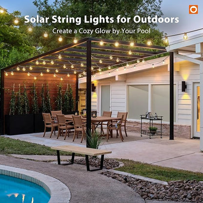 addlon 50FT Solar String Lights Outdoor Waterproof with Remote, G40 Globe Solar Patio Light with 27 LED Shatterproof Bulbs, 3 Modes, Dimmable Hanging for Outside Backyard Party
