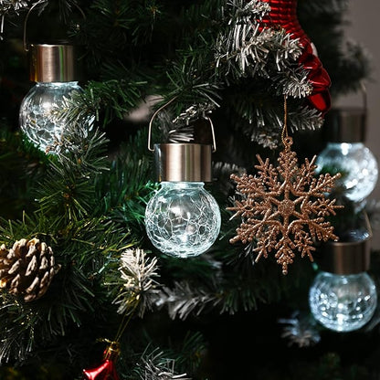 GIGALUMI 16 Pack Solar Outdoor Lights - Hanging Lights for Christmas Decoration - Cracked Glass, Waterproof for Garden, Yard, Fence, Tree (Cold White)