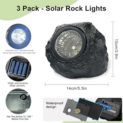LIYAOLI Solar Rock Landscape Lights - 3 Pack Waterproof IP65 Fake Stone Solar Lights for Garden Pathways | Outdoor Ground Lighting with Auto On/Off & White LEDs