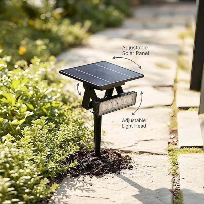 Solar Spotlight Outdoor Single Warm White Solar Garden Light with Adjustable Head and Panel, Dual Installation Ground Stake or Wall Mount, Auto on/Off Landscape Light for Yard Pathway Patio