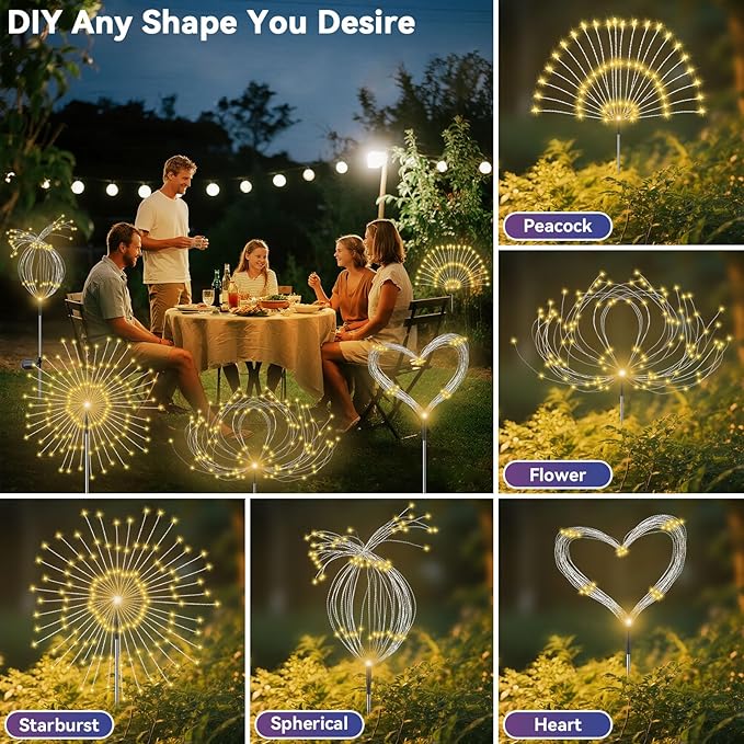Garden Outdoor Lights, 4 Pack 120 LED Solar Garden Lights Fairy Lights Outdoor Waterproof Decorative Solar Firework | Lumora