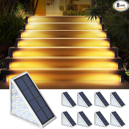 8PK Solar Step Lights, Outdoor Decor Stair Lights Deck Light Waterproof IP67 Solar Lights for Deck, Yard, Patio, Garden, Walkways, Front Door, Pathway, Driveway, Porch
