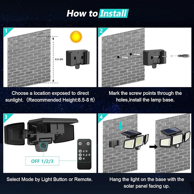 Tuffenough Solar Outdoor Lights 2500LM 210 LED Security Lights with Remote Control,3 Heads Motion Sensor Lights | Lumora