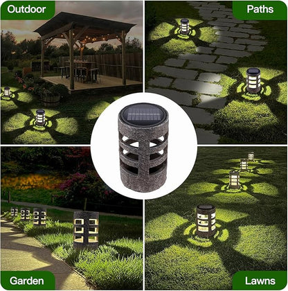 Solar Path Lights Outdoor 2 Pack, Decorative Pattern Lighting, Auto On/Off Dusk to Dawn, Waterproof Solar Landscape Lights, Modern Resin Garden Lights for Yard Patio Walkway (Gray)
