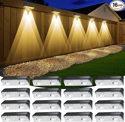 Solar Fence Lights Outdoor, 16 Pack IP65 Waterproof Fence Lights Solar Powered with Ultra-Bright LED Lens, 9 Color Modes, 12+ Hours Steady Glow for Deck/Backyard/Patio/Pool/Wall - Black