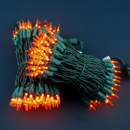200 Orange Christmas Lights, Pack of 2 Strands 100 Count 33 ft Green Wire Incandescent-Style LED String Light (Orange)