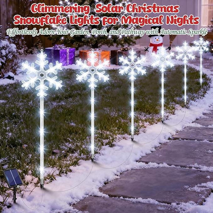 Solar Lights Outdoor Christmas Decorations 12 Pack - 192 LEDs Solar Christmas Snowflake Pathway Lights Outdoor with Remote & 8 Lighting Modes, Waterproof Xmas Lights for Garden Yard, Cool White